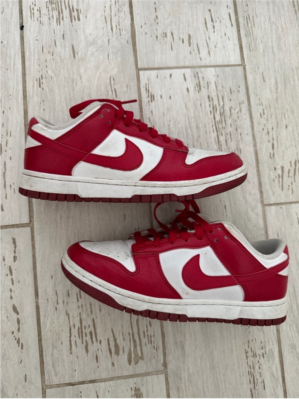 Women’s Red and White Low-Top Dunk Sneakers